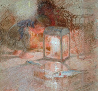Boy with Lantern by William Shackleton